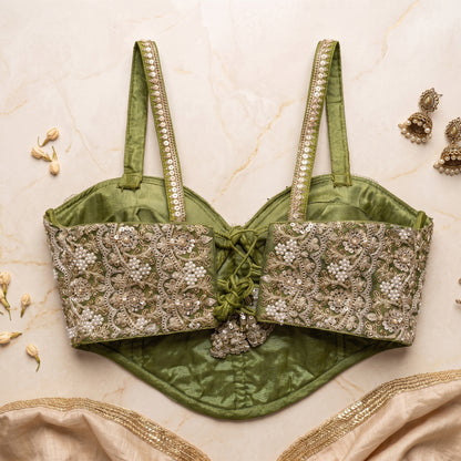 Mehendi Green Pearl-Embellished Corset Blouse