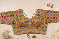 Mustard Ochre Geometric Patchwork Blouse with Dori Tie-Back