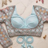 Mint Blue Geometric Sequin Work Festive Blouse