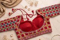 Red Patchwork Floral Sequin Blouse