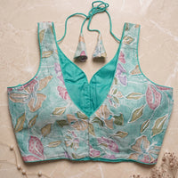 Sea-Green Floral Embroidered Sweetheart Blouse