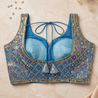 French Blue Geometric Glamour Blouse