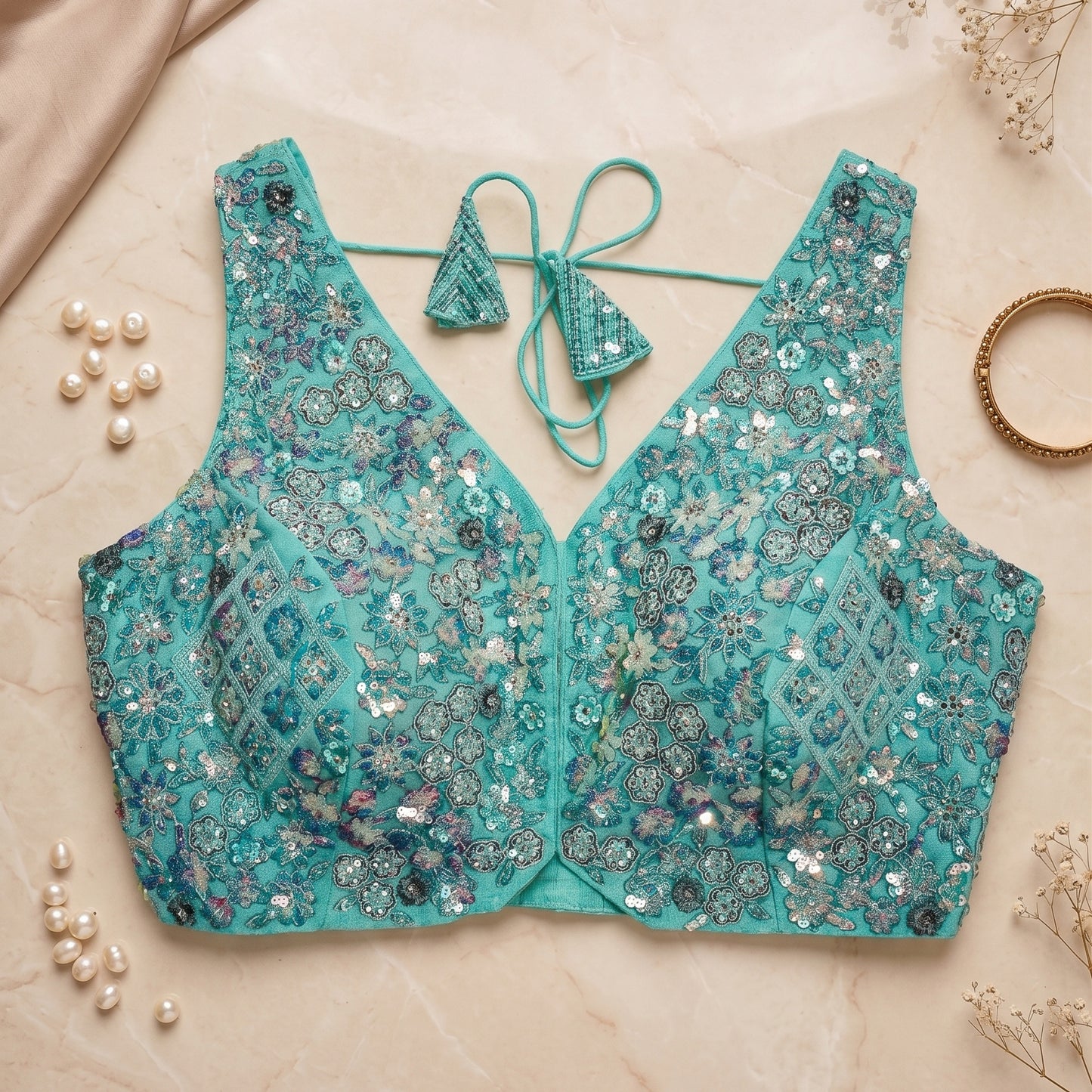 Aquamarine Holographic Sequin Choli