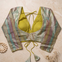Multi-Color Metallic Striped Deep V-Neck Blouse