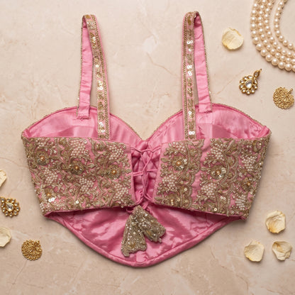 Rose Pearl-Embellished Corset Blouse