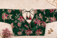 Green Velvet Heavy Embroidered Festive Blouse