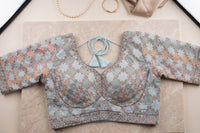 Mint Blue Geometric Sequin Work Festive Blouse