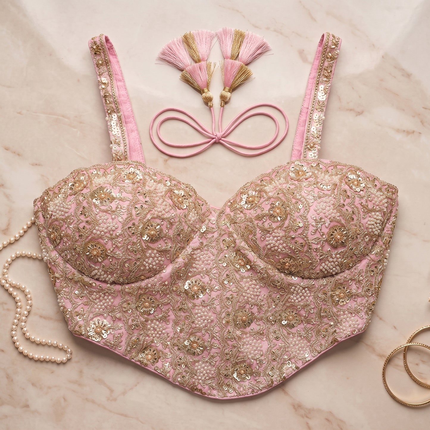Rose Pearl-Embellished Corset Blouse