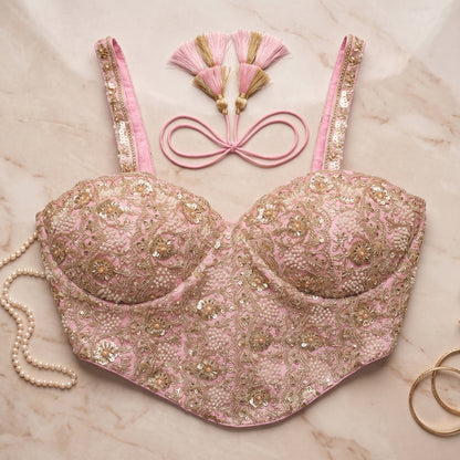Rose Pearl-Embellished Corset Blouse
