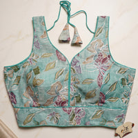 Sea-Green Floral Embroidered Sweetheart Blouse