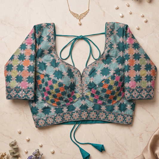 Rama Patchwork Embroidered Blouse with Floral Border