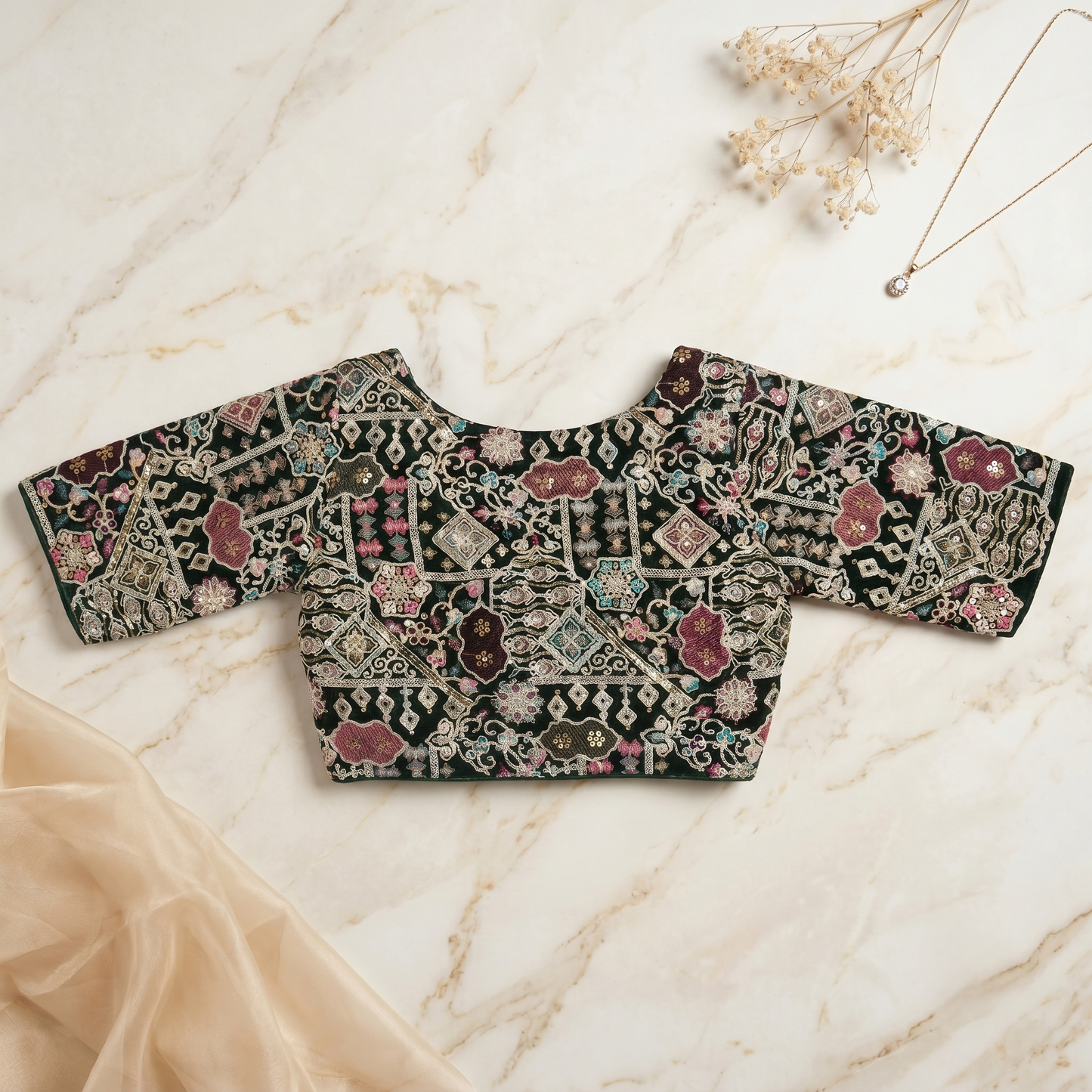 DkGreen Elegance Embroidered Blouse