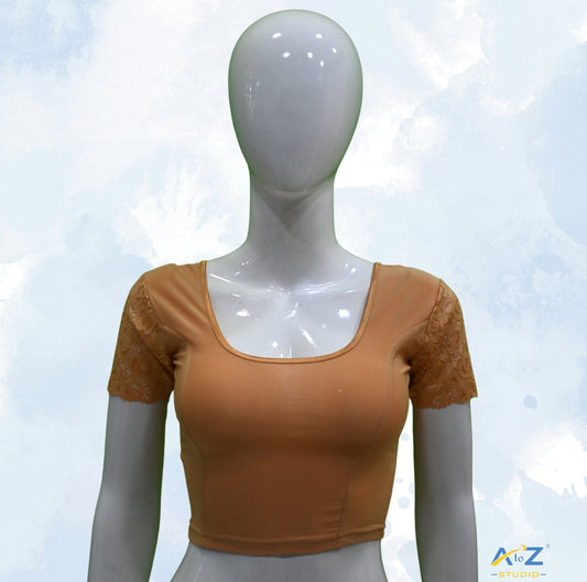 Dark Cream  Polyester Lycra Net Short Sleeves