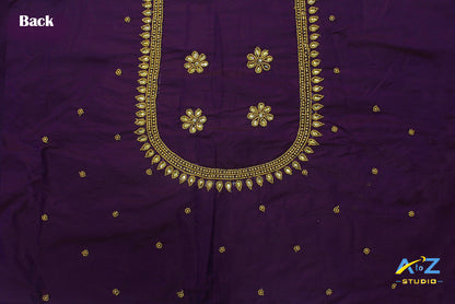 Grape Silk Blouse Piece With Aari Work